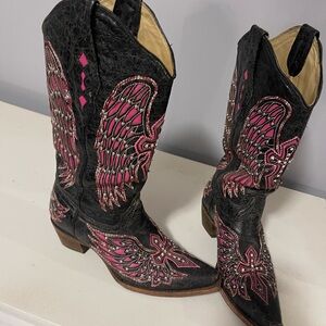Women's Black and Pink Western Boots